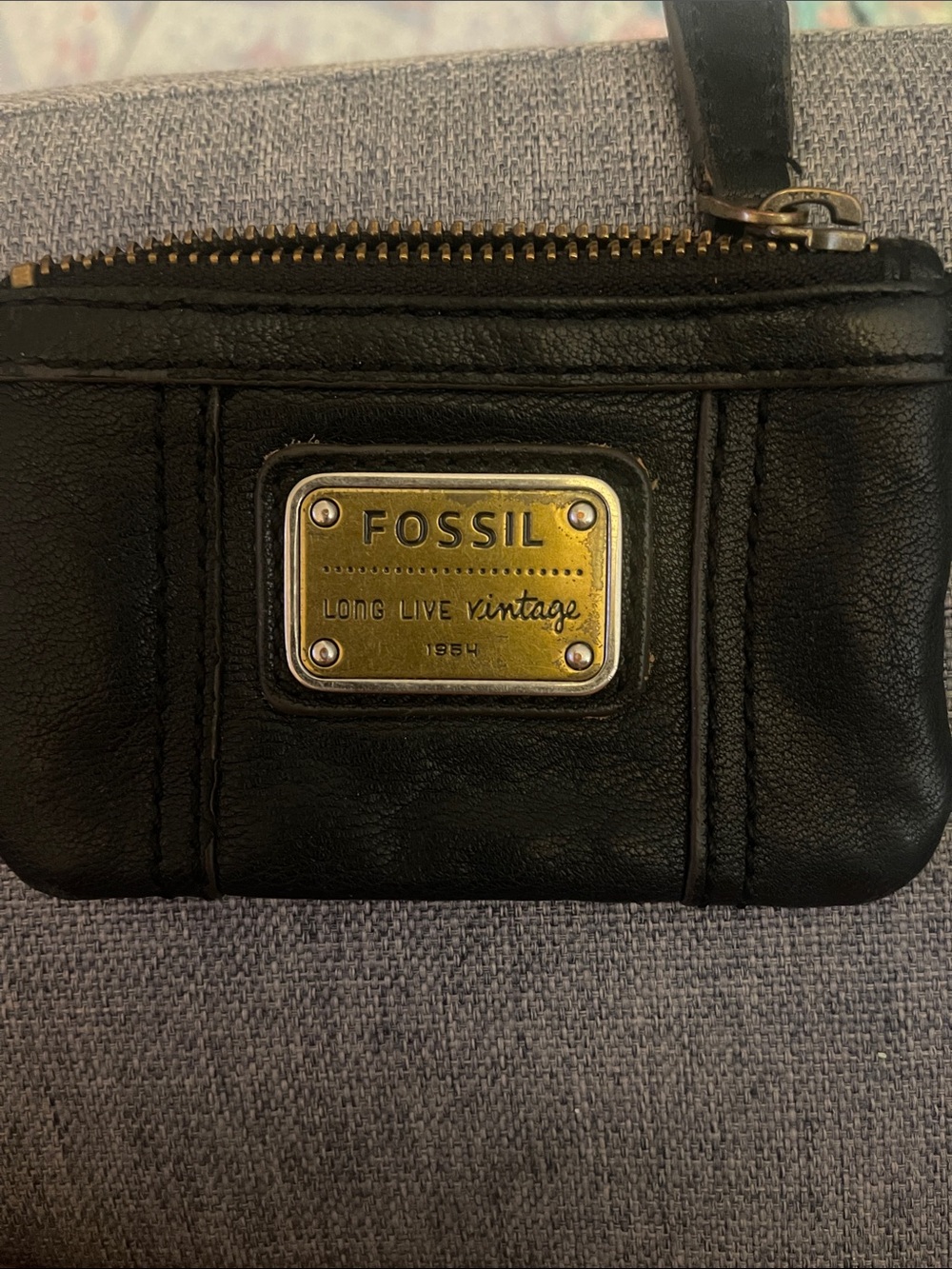 Fossil Black Leather Coin purse with Gold Plaque